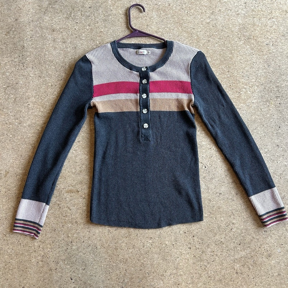 Faherty Mikki Organic Cotton & Cashmere Henley Sweater Women Size M Gray